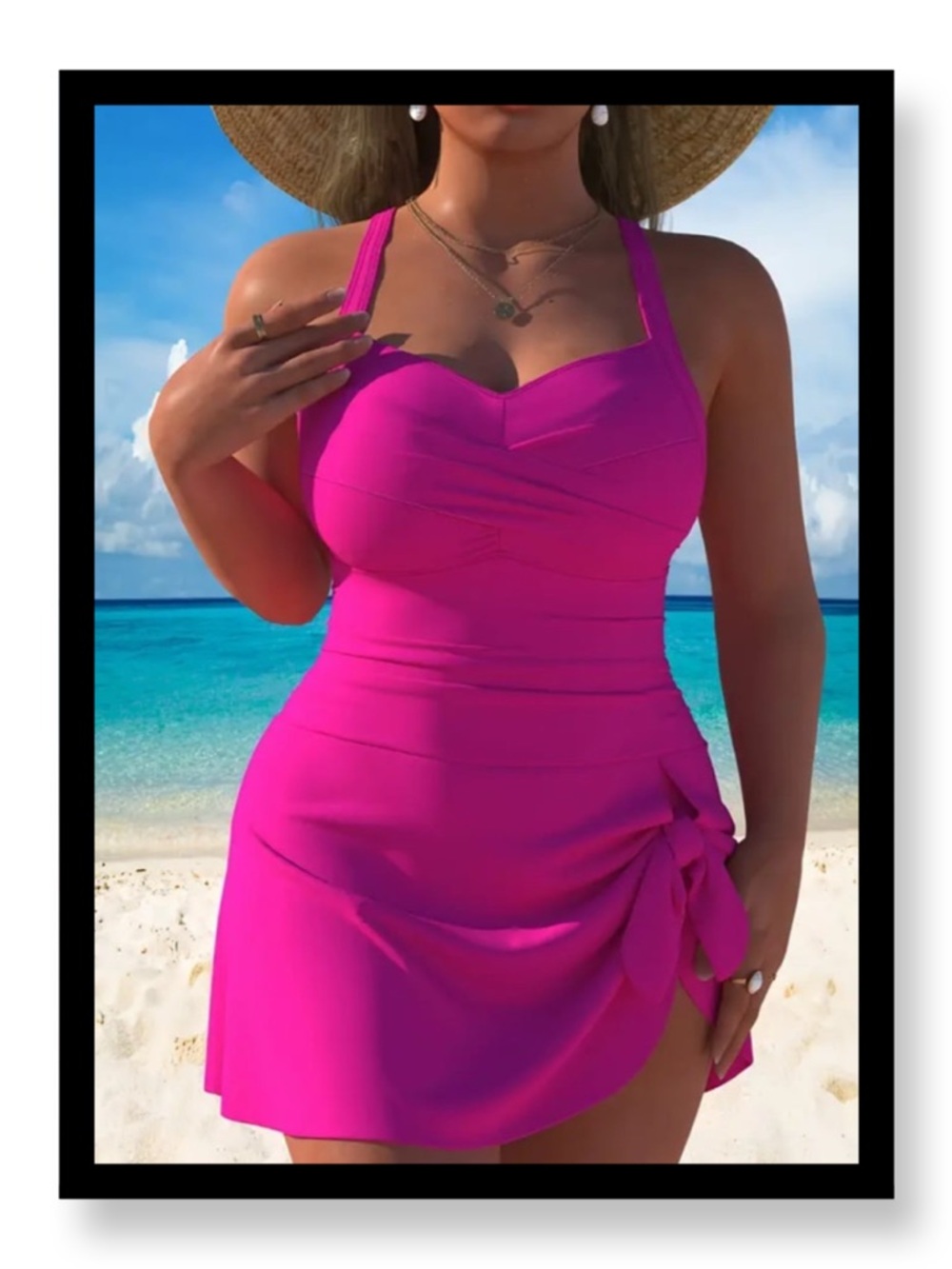 🆕 Plus Size Women’s Magenta Swimdress with Side Tie